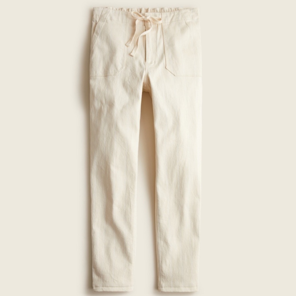 NEW J. Crew Tie Waist Camp Pant in Denim Stripe Ecru/White